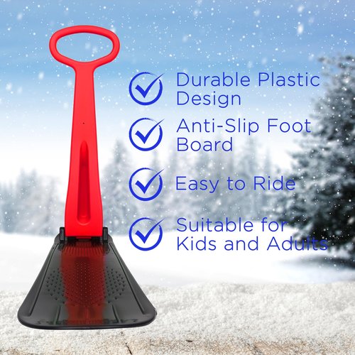 Slippery Racer Kid's Lightweight Compact Foldable Cold Resistant Downhill Outdoor Winter Ski Scooter Snow Sled Red