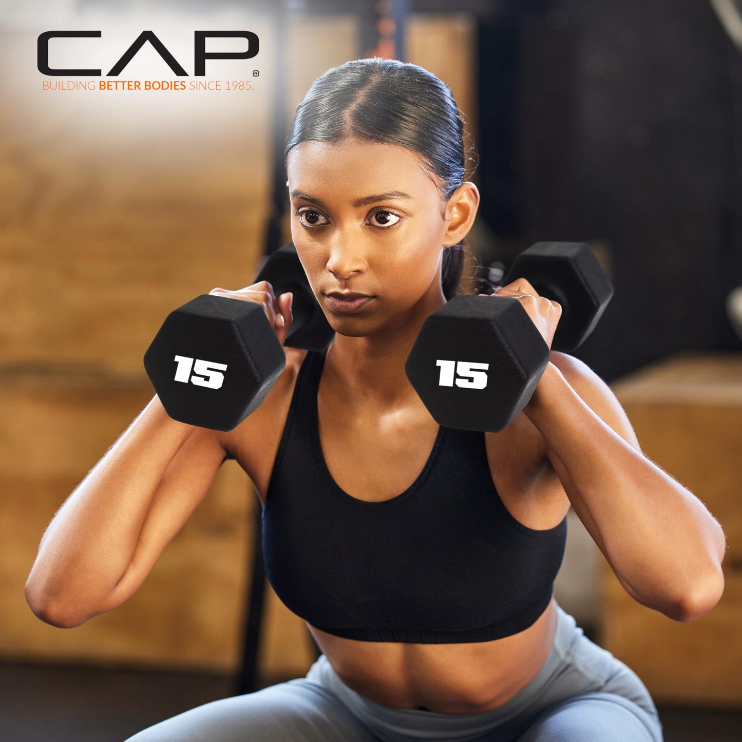 CAP Barbell 100 lb Neoprene Hex Dumbbell Weight Set with Vertical A-Frame Rack - Black