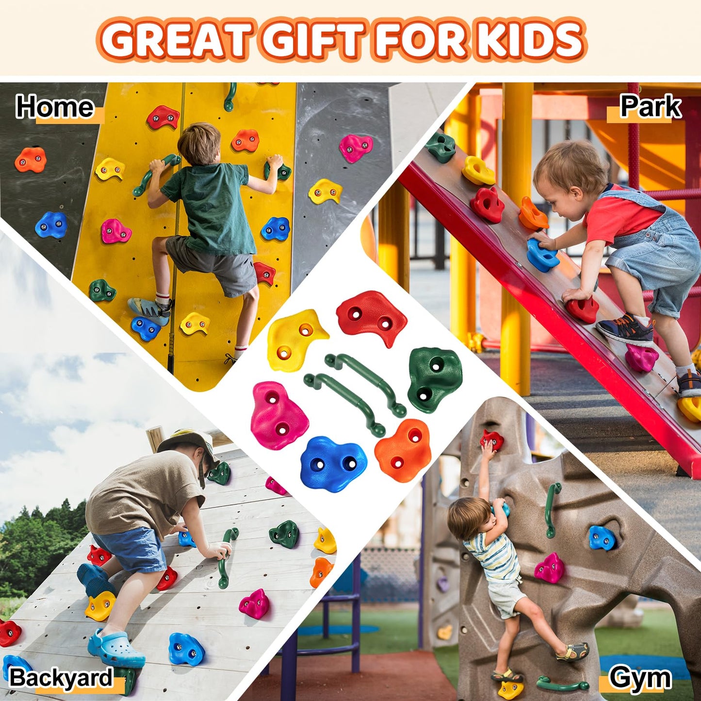 25Pcs Rock Climbing Holds for Kids Adults, Colourful Rock Wall Climbing Holds with 2 Handles, Large Pig Nose Shape Grips for Indoor Outdoor Playground-Mounting Hardware Kit Included
