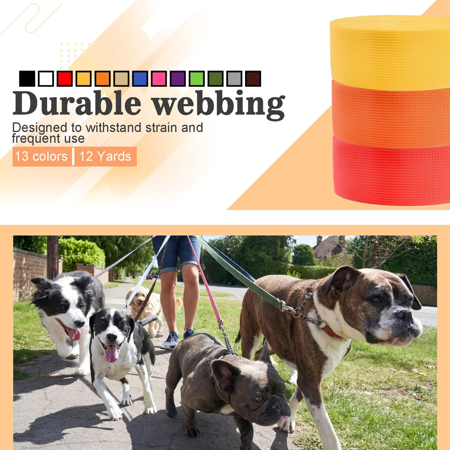 12 Yards Webbing 1 Inch Wide Polypropylene Webbing Strap 1" Webbing Strapping for Bags/Lawn Chair/Pool Solar Cover DIY Crafting