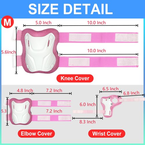 ENHERWE Girls Kids Protective Gear Set,Include Knee Pads,Wrist Guards and Elbow Pads,Children Protective Gear Set for Skating Cycling Bike Rollerblading Scooter,Pink and Size M