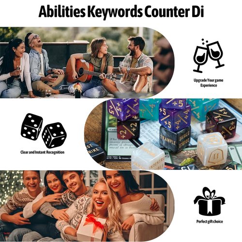 62 PCS MTG Dice Counters Set Keyword Tokens Abilities Life Counter 1/+1 counters Commander Buff Tokens Gold 6 Sided Dice Set for MTG, TCG, Card Games