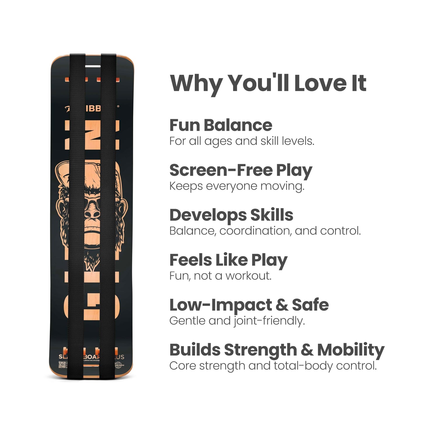 GIBBON SlackBoard Plus - 2-in-1 Slackline Balance Board for Adults - Workout Equipment Home Gym Training - Slack Board Wooden Balance Trainer - Standing Desk Exercise, Yoga, Agility, Pilates, Core