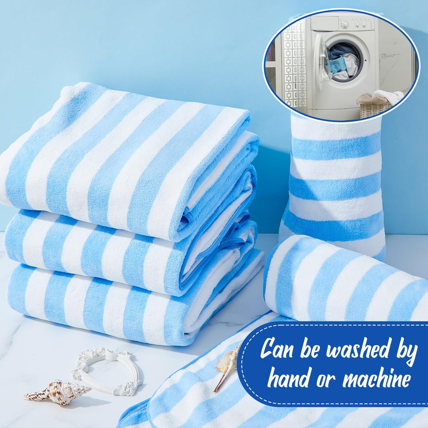 SmoothNovelty 16 Pack Microfiber Bath Towels Bulk 27'' x 60'' Oversized Size Bath Towel Highly Absorbent Extra Large Soft Drying for Beach Shower Summer Salon Sport Gym Party (Stripes,Light Blue)