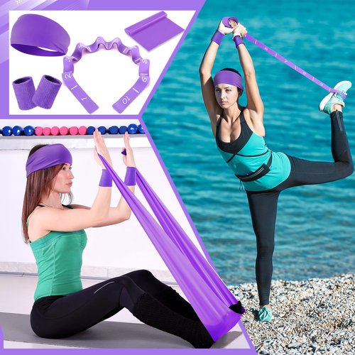 Poen 18 Pcs Pilates Ring Circle Set for Women Yoga Sets with Pilates Ring Circle Ball 5 Resistance Band Stretching Strap Non Slip Socks Ball Core Sliders Wristbands Headband Gym Bag(Purple)