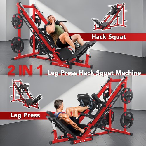 GAOMON Leg Press Hack Squat Machine Combo, Professional Leg Press Machines for Home Gym, Specialty Leg Press Machine for Full Lower Body Workout with Linear Bearing and Calf Block, Red