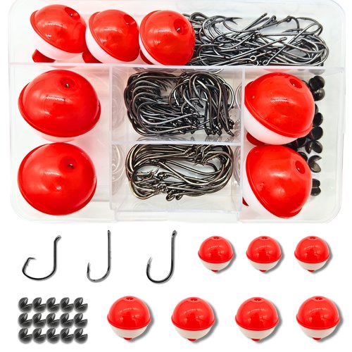 ELLYCIO 147/295 PCS Fishing Tackle Kit, Including Fishing Hooks, Bobbers, Octopus Circle Baitholder Hooks, Sinker Weights for Bass Trout Catfish Panfish (147 Pcs Fishing Tackle Kit)