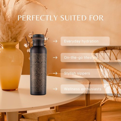 Pure Copper Water Bottle - Indian Handmade Ayurveda Healing Benefit Water Bottle for Drinking, Travel, Hiking, Gym, Office, Outdoor - Antique Finish - 950 ML