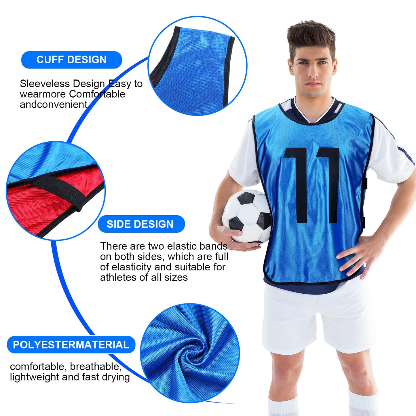 12 Pack Reversible Basketball Jersey Team Sports Soccer Pinnies Double Sided Reversible Practice Vest Pennies Hockey Practice Jersey with Numbers Training Scrimmage Vest for Adult Football L Size