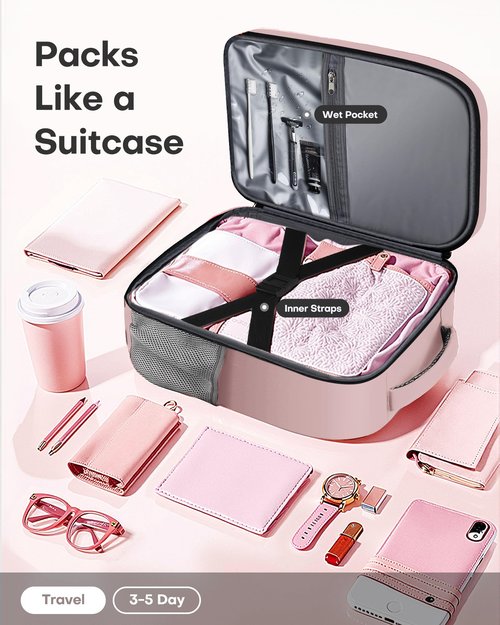 HOTOR Travel Backpack - Flight Approved Travel Bag for Men and Women, Carry on Luggage for 15.6" Laptop and Travel Essentials for Work, Business, Weekender, College 11.8"x7.9"x17.3" (Pink)
