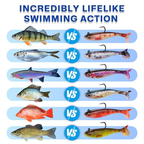 FONMANG 6-Piece Swim Baits for Bass Fishing, Pre-Rigged Jig Heads Soft Plastic Walleye Fishing Lures, Paddle Tail Swimbaits for Bass Fishing, Fishing Bait for Freshwater Saltwater Gifts