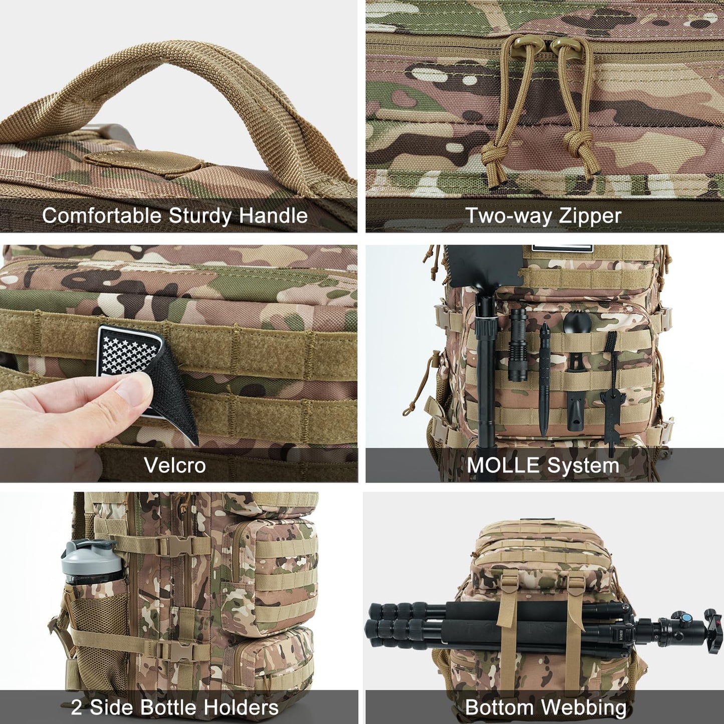 kookoomia Military Tactical Backpack 25L Day Backpack for Men Molle Army 3 Days Assault Pack Bug Out Bag Water Resistant and Heavy Duty Hiking Treeking Rucksack - Camouflage