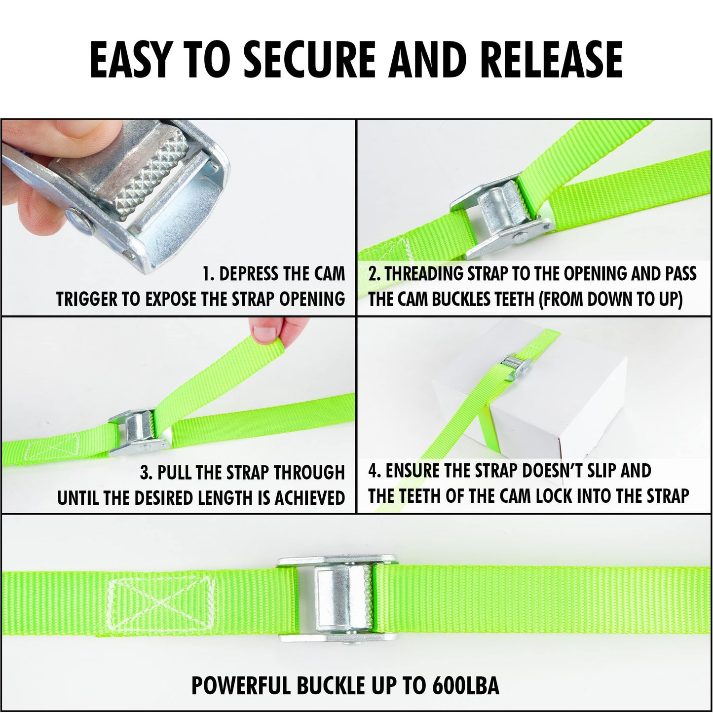 Cartman 1" x 12 ft Lashing Straps, 6 Pack, 600 lb Break Strength, Green