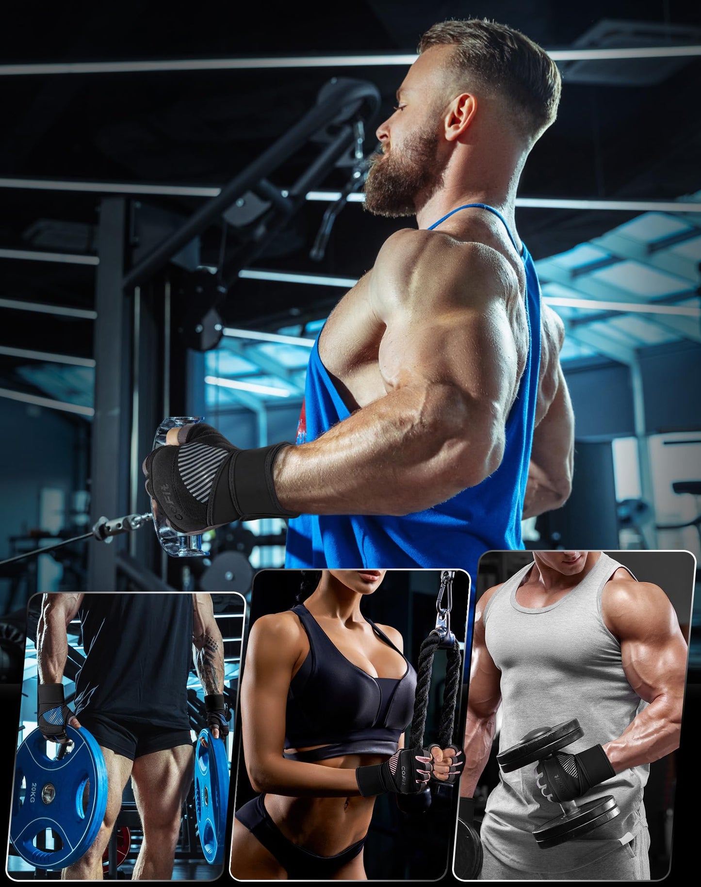 COFIT Breathable Workout Gloves, Antislip Weight Lifting Gym Gloves for Men Women with Wrist Wrap Support, Superior Grip & Palm Protection for Weightlifting, Fitness, Exercise, Training - Black XL
