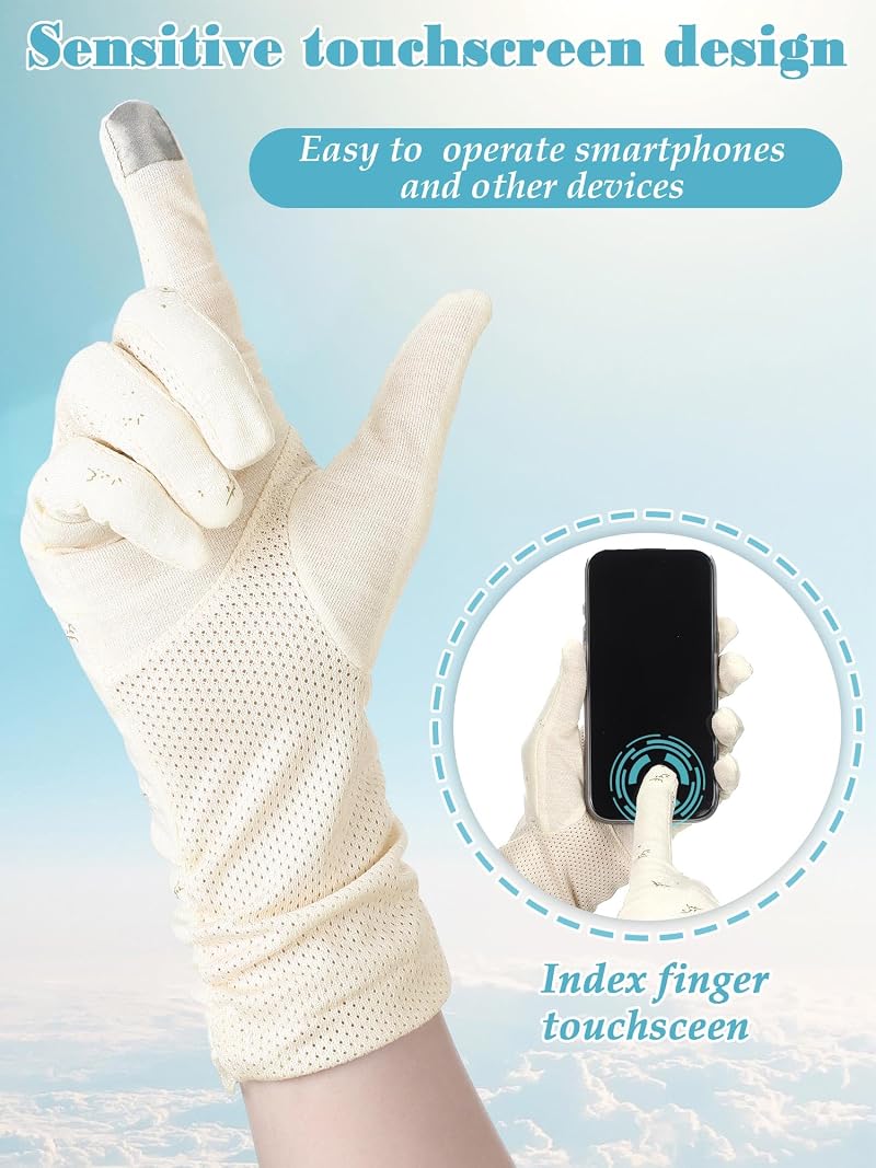 Sun Protection Gloves for Women – 3 Pairs UV Blocking Driving & Outdoor Gloves, Breathable Cotton
