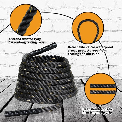 Comie Battle Ropes Exercise Rope Workout Ropes w/Durable Protective Sleeve Battle Rope for Strength Training for Home Gym & Outdoor Workout - 1.5/2 Inch Diameter, 30, 40, 50 Ft Lengths (2" 30ft)