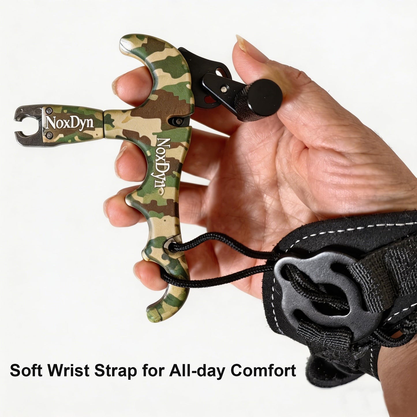 NoxDyn Archery Bow Release for Compound Bow, 4-Finger Adjustable Sensitivity Thumb Release Aid, 360° Rotatable Head for Hunting and Target Practice