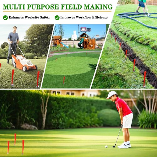 30 Pcs Ground Marking Whiskers Neon Orange Marking Whiskers with Lightweight Stakes Survey Property Line Markers for House Garden Lawn Landscape Ground Hunting Markers
