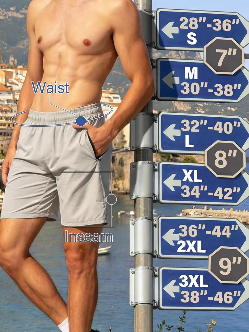 Mens Athletic Shorts 3 Pack Quick Dry Gym Running With Zipper Pockets - Black/Gray/Charcoal Medium