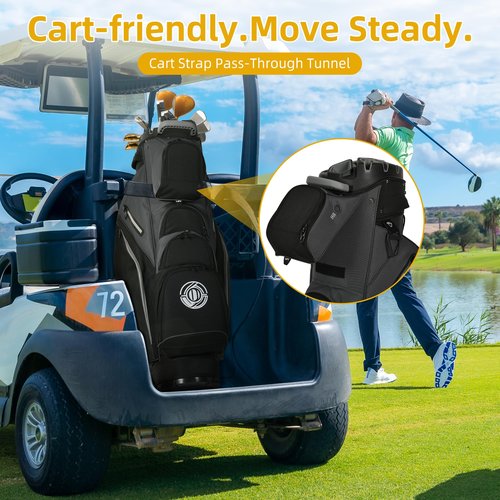 Shopsource Golf Bag, 14 Way Top Golf Bag with Full-Length Dividers, Cart Golf Bag for Men Women, Golf Club Bags with Ergonomic Padded Strap, Zippered Pockets, Rain Hood Grey and Black