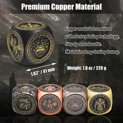 DND Spinner Dice, 7 in 1 Unique Metal Dice Set with 3D Relief for Dungeons and Dragons Gifts, Cool Polyhedral Role Playing Game Dice, Fantasy D&D Tabletop RPG Accessories for DM & Player (Black)