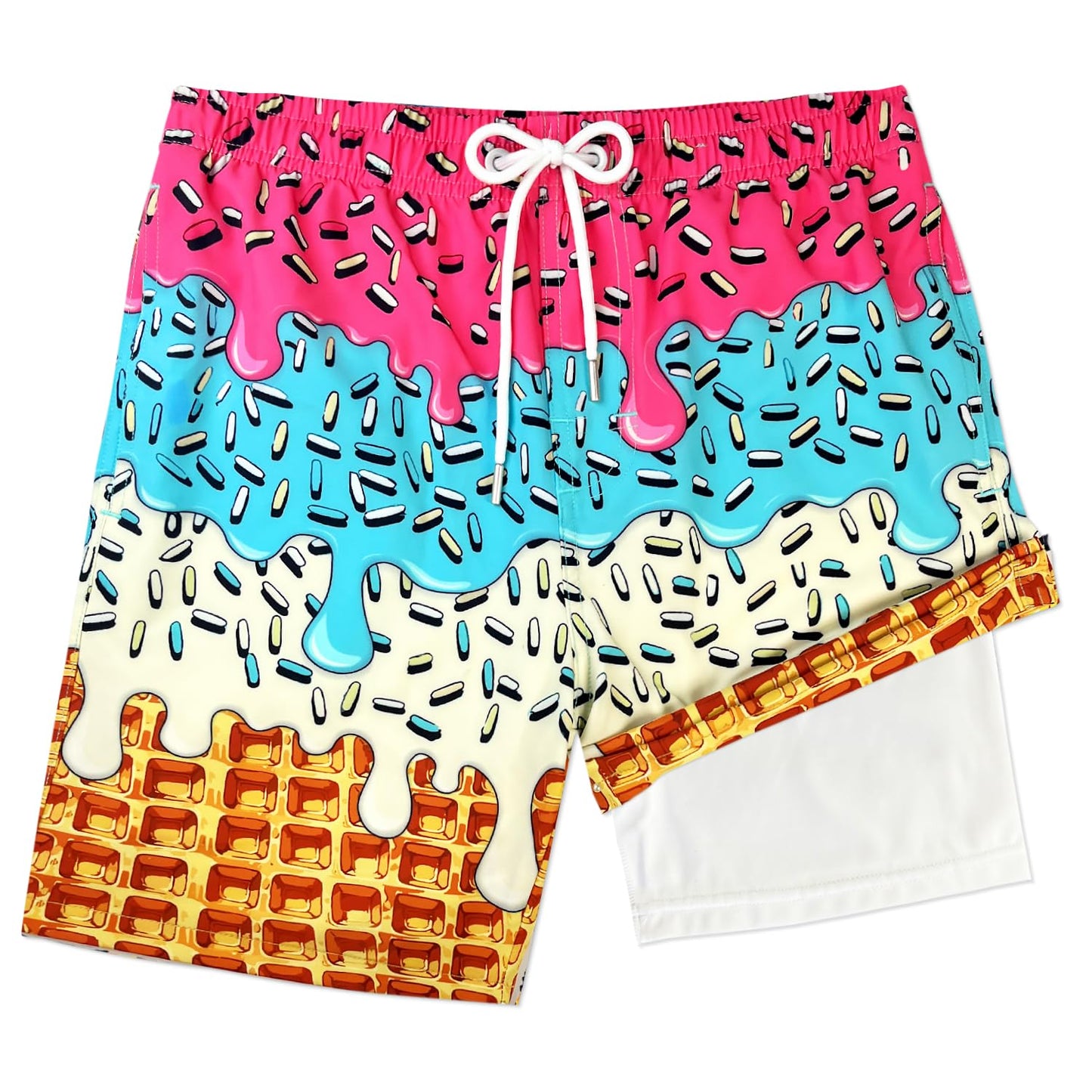 LUCOWEE Boys Bathing Trunks Boxer Brief Lined Anti Chafe Quality Swimming Shorts Swimsuits Stretchy Light Weight Quick Dry UPF 50+ Water to Land Ice Cream Waffle Size 10-12