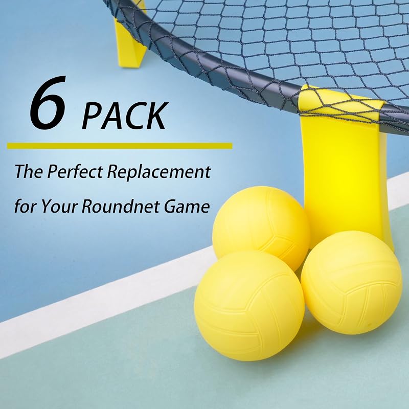 Spike Replacement Balls 6 Yellow Soft Balls with Pump for Roundnet - 3.6" Variation