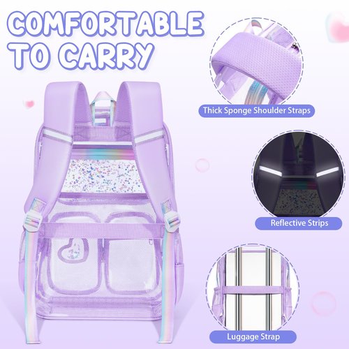 Fimibuke Clear Backpack for Girls, Heavy Duty PVC Transparent Kids Backpack for Teen Girls, School Concert Stadium Approved See Through Teen Kids Bookbag for Kindergarten Elementary Middle High School