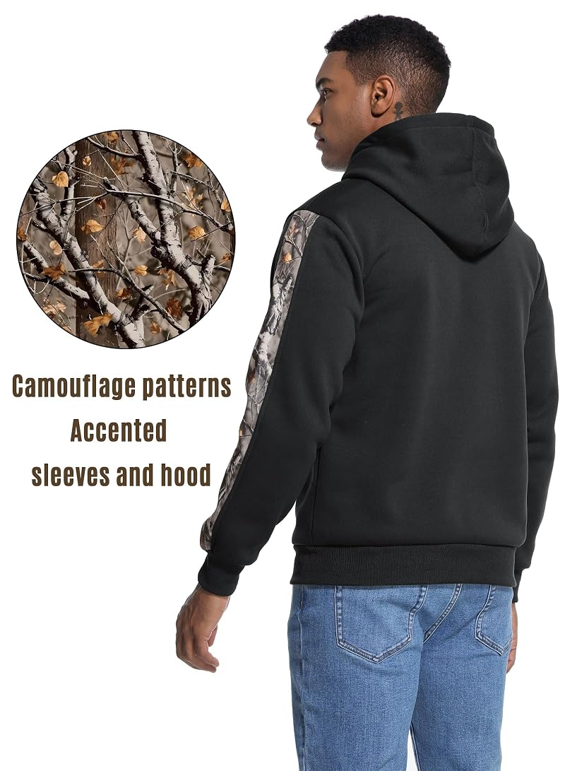 Leidowei Men's Camo Outfitter Fleece Hoodie Pullover with Pocket – Black, XX-Large