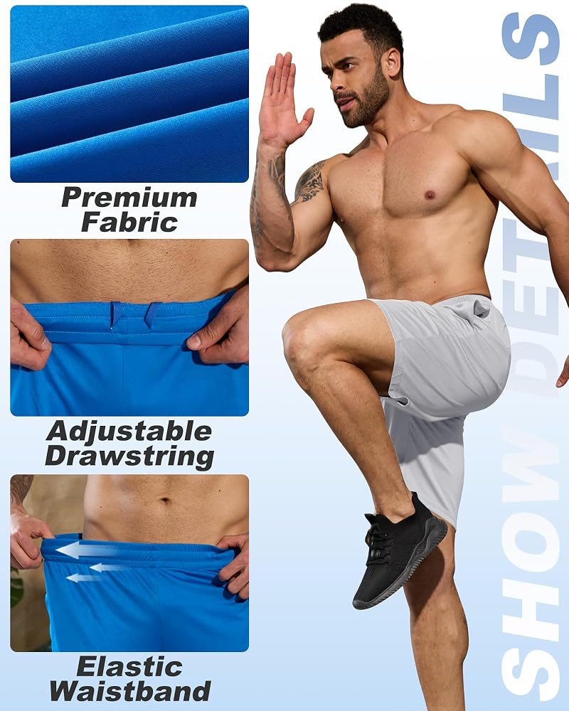 BALENNZ 7 Pack Basketball Shorts with Pockets - Adjustable Drawstring, Quick-Dry Gym Shorts (Black/Deep Gray/Gray/Navy/Blue/Deep Green/Deep Red)