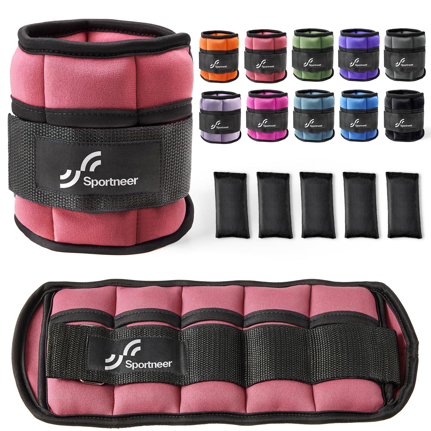 Sportneer Adjustable Ankle Weights Set - 1 Pair (2-10 lbs) Removable Sandbags for Women & Men, Comfortable Neoprene Leg Weights for Walking, Running, Pilates, Yoga, Home Workout & Physical Therapy