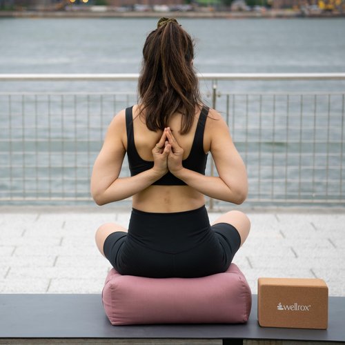Wellrox Yoga Rectangular Bolster Pillow, Yoga Bolster for Restorative Yoga - 100% Cotton Cover, Firmness & Stability – Yin Yoga and Prenatal Meditation Yoga Pillow - Removable Washable Cover (Green)