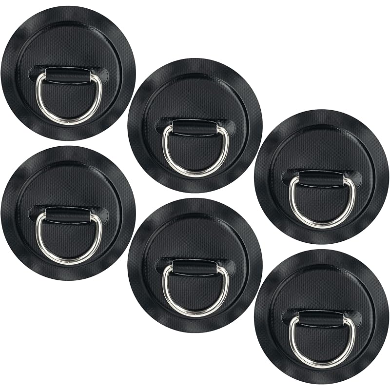D-Ring Patch Kit for Kayak & SUP - 6x Black Stainless Steel Patches, No Glue Included