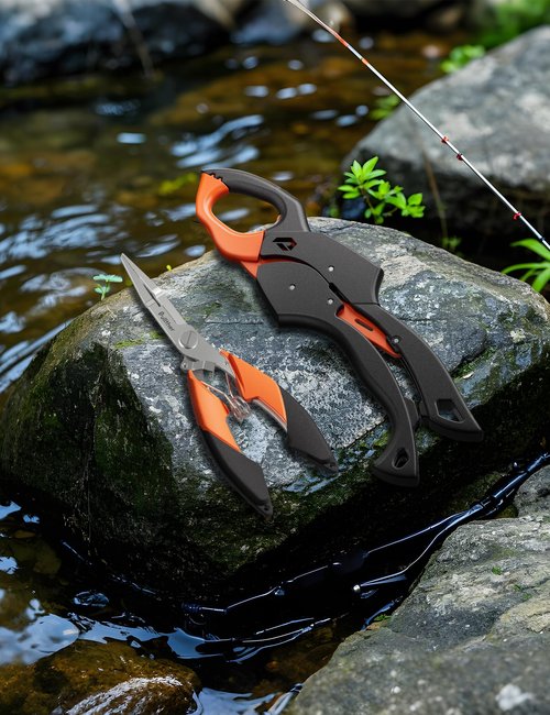 pullther fishing Fish Gripper 9.2",Muti-Function Line Cutter and Split Ring Fishing Pliers for Fly Fishing, Ice Fishing,Saltwater Fishing Tool Kit,Fishing Gear with Fishing Lanyard