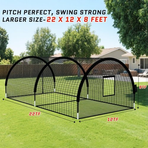 KuiBonu Baseball Batting Cage Net - Batting Cages for Backyard 22x12x8ft Portable Baseball and Softball Batting Cages, Zipper Door with Pitching Machine Hole for Backyard Batting Training