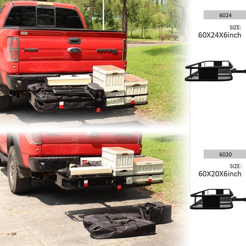 FORWODE 60x24x6 Hitch Cargo Carrier for 2 Inch Receiver, 500LB Capacity Hitch Mount Cargo Rack Carrier, Folding Hitch Cargo Basket with Antirust Coat