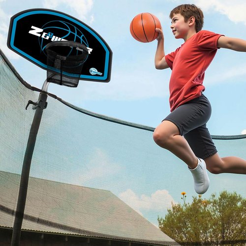 Trampoline Basketball Hoop Attachment Blue Basketball Hoop for Trampoline Fits for 25mm - 38mm Straight Pole & Curved Pole, Mini Ball, Easy to Install
