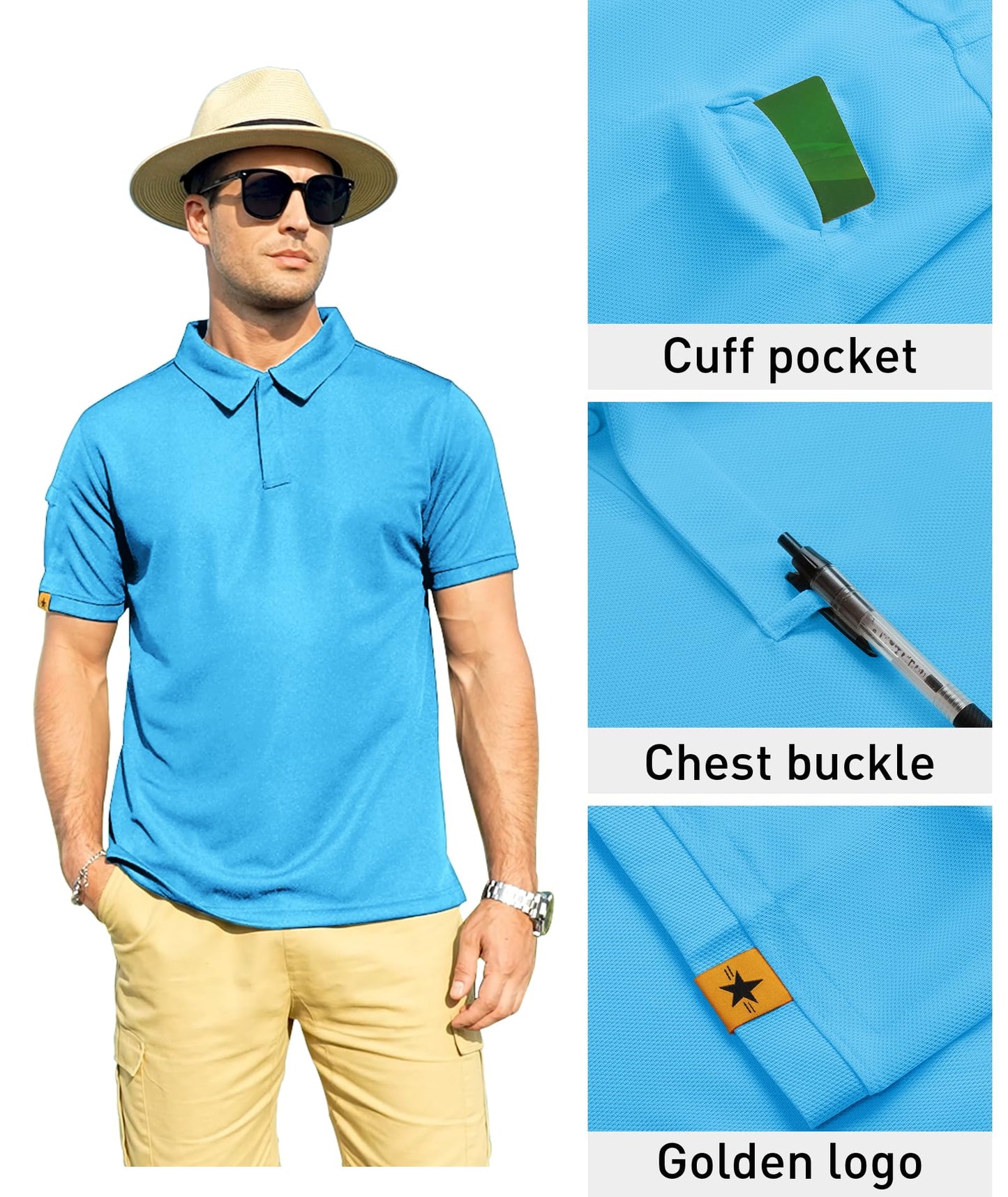ZITY Mens Polo Shirt Short Sleeve Sports Tactical T-Shirt Athletic Golf Polos Daily Casual Stylish Collared Shirts for Men SkyBlue XX-Large
