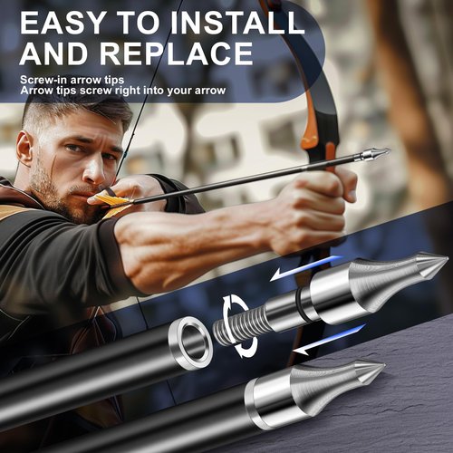 Cheimaxy 12Pcs 100 Grain Field Tips, High Precision Field Arrow Tips, Screw-in Archery Arrow Points for Compound Bow, Available for Archery Field and Hunting Arrow Target Practice
