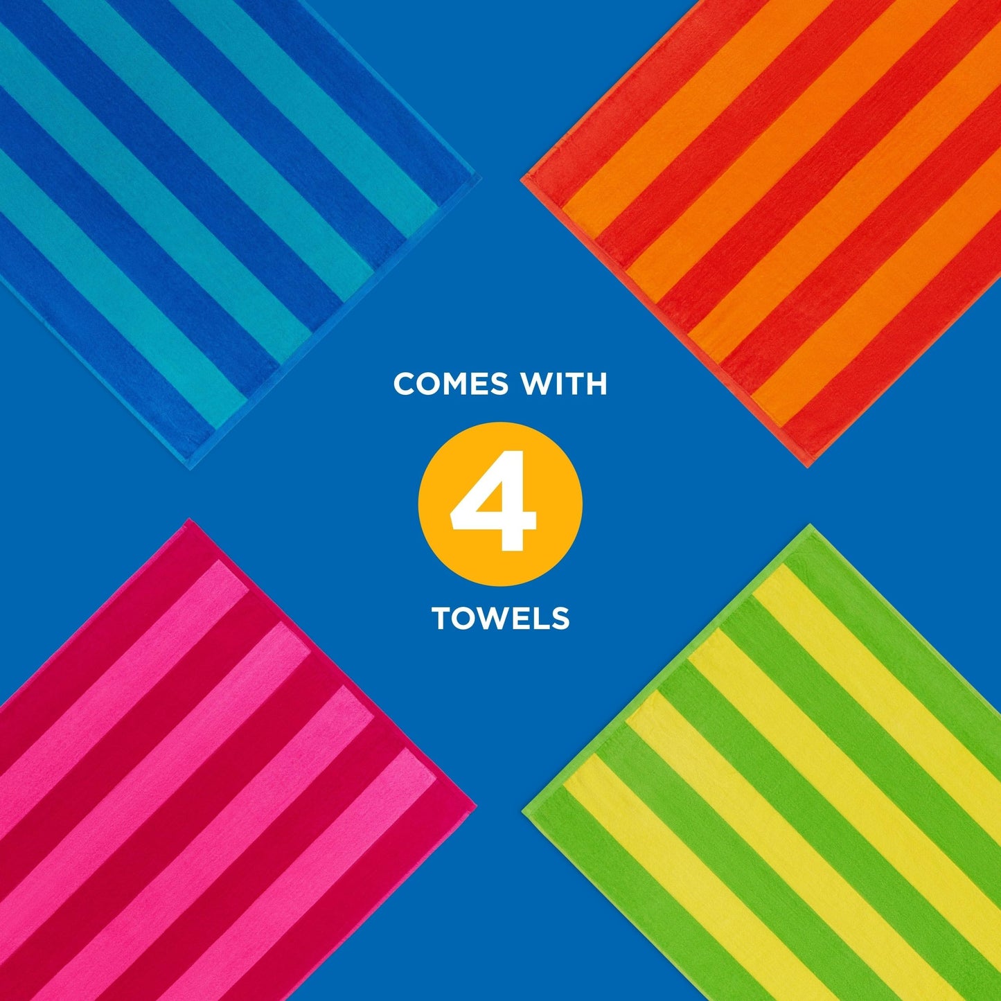 Kaufman - Soft Oversized Beach Towels in Bulk | 29" x 58" Velour Striped Towel | Absorbent, Quick-Drying | 100% Cotton Thick Towels (4 Pack)