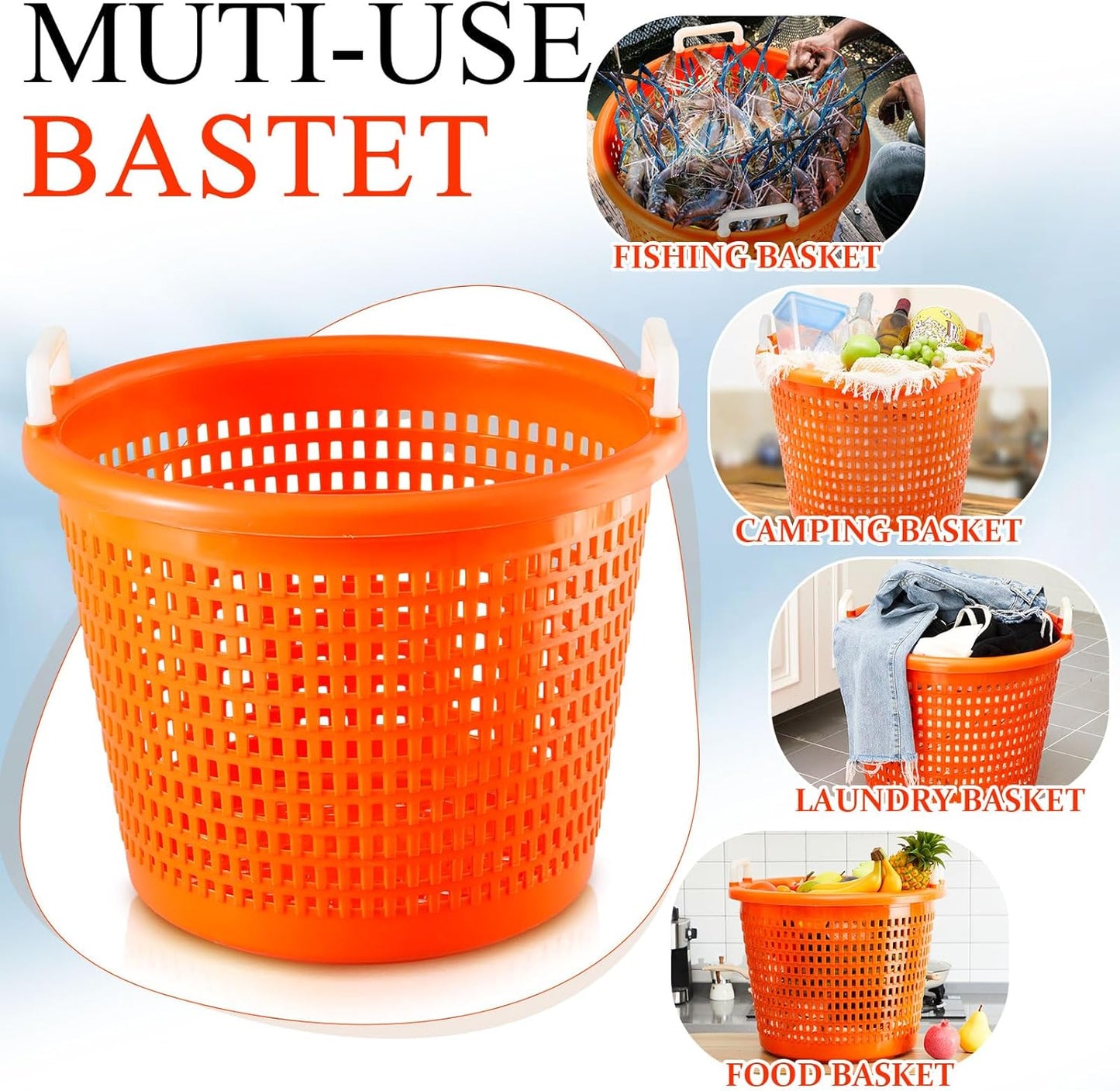 2 Pcs Heavy Duty Fish Basket 100 lbs Orange Seafood Basket for Crawfish Fishing Laundry Storing Fruits and Vegetables Multiple Usage