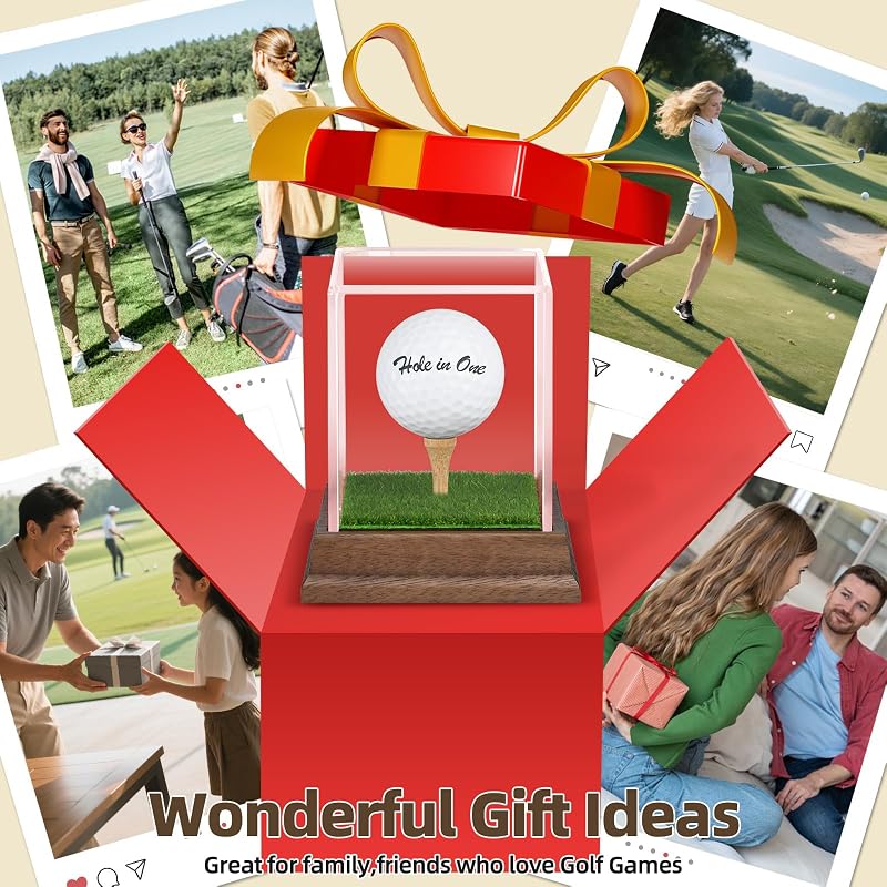 Hole In One Golf Ball Display Case with Walnut Base and UV-Protected Acrylic Cube - 1 Ball