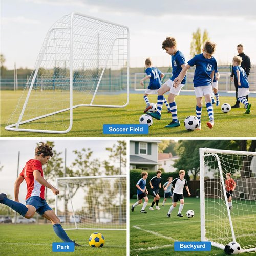 MOPHOTO 12x6 FT Steel Soccer Goal for Backyard, Weatherproof Soccer Net with 6 Training Cones, for Teens & Adults Team Practice, Basic