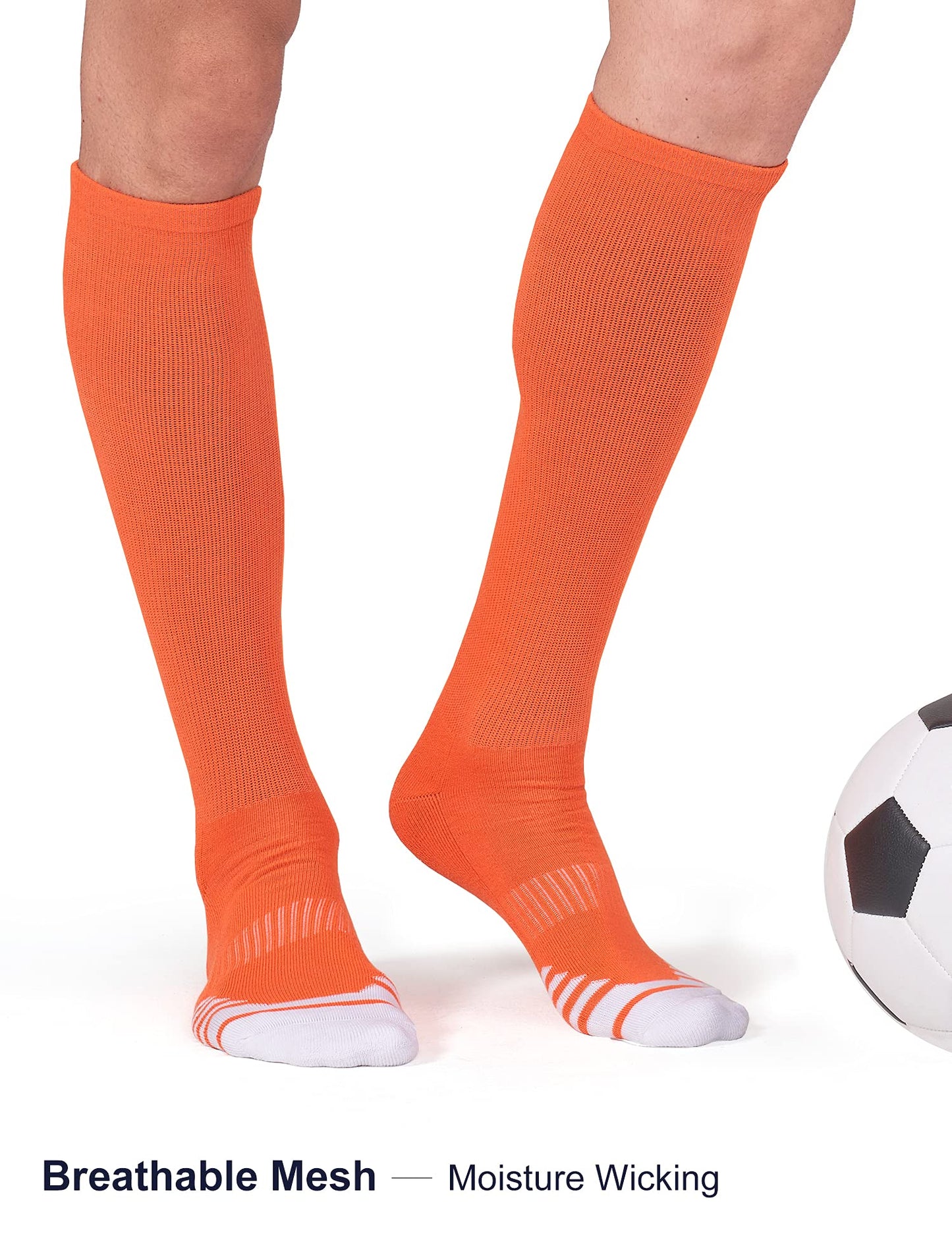 FITRELL 2 Pack Baseball Soccer Softball Socks for Kids Youth Men & Women Over-the-Calf Knee High Socks, Orange, Small