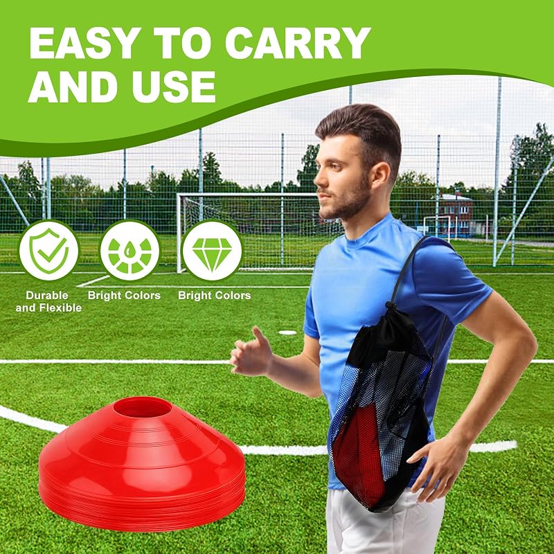 Agility Soccer Cones Set of 25/50/100 with Carry Bag – For Soccer, Basketball, Training, Indoor & Outdoor