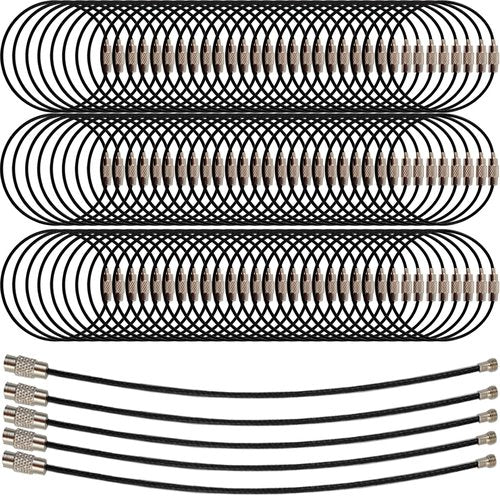ROYHOO 100PCS 6 inch Black Stainless Steel Wire Keychains Cable, Key Rings, Heavy Duty Luggage Tags Loops Tag Keepers 1.5mm Twist Barrel
