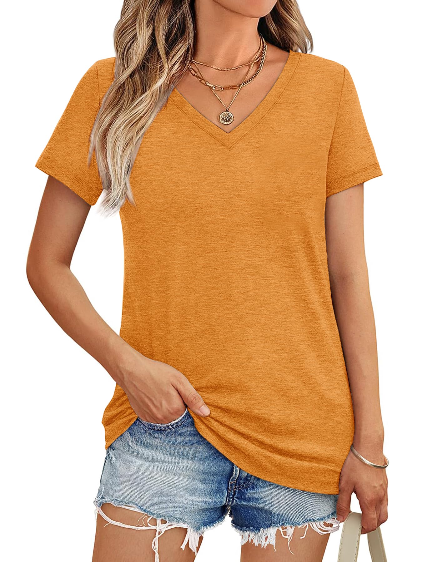 10 Pack V Neck T Shirts for Women Short Sleeve Tshirts Summer Casual Tops Loose Fit Basic Tees