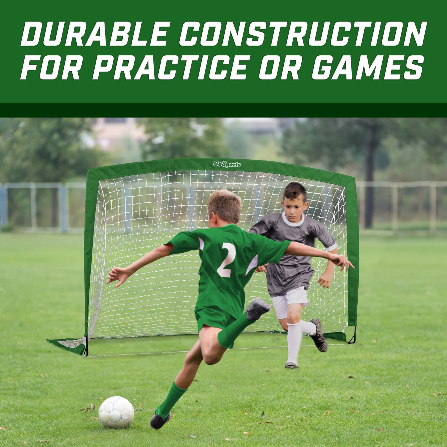 GoSports Team Tone 6 ft x 4 ft Portable Soccer Goal for Kids - Pop Up Net for Backyard - Dark Green