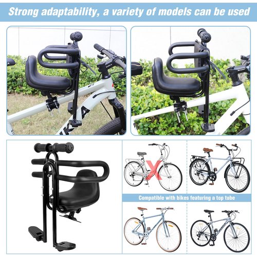 MEGHNA Bike Child Seat Front Mounted for Adult Bike Comfortable Baby Bike Seat with Backrest Adjustable Height and Position Bicycle Child Seat with Foot Pedals for Baby Toddle (Black - Style 2)