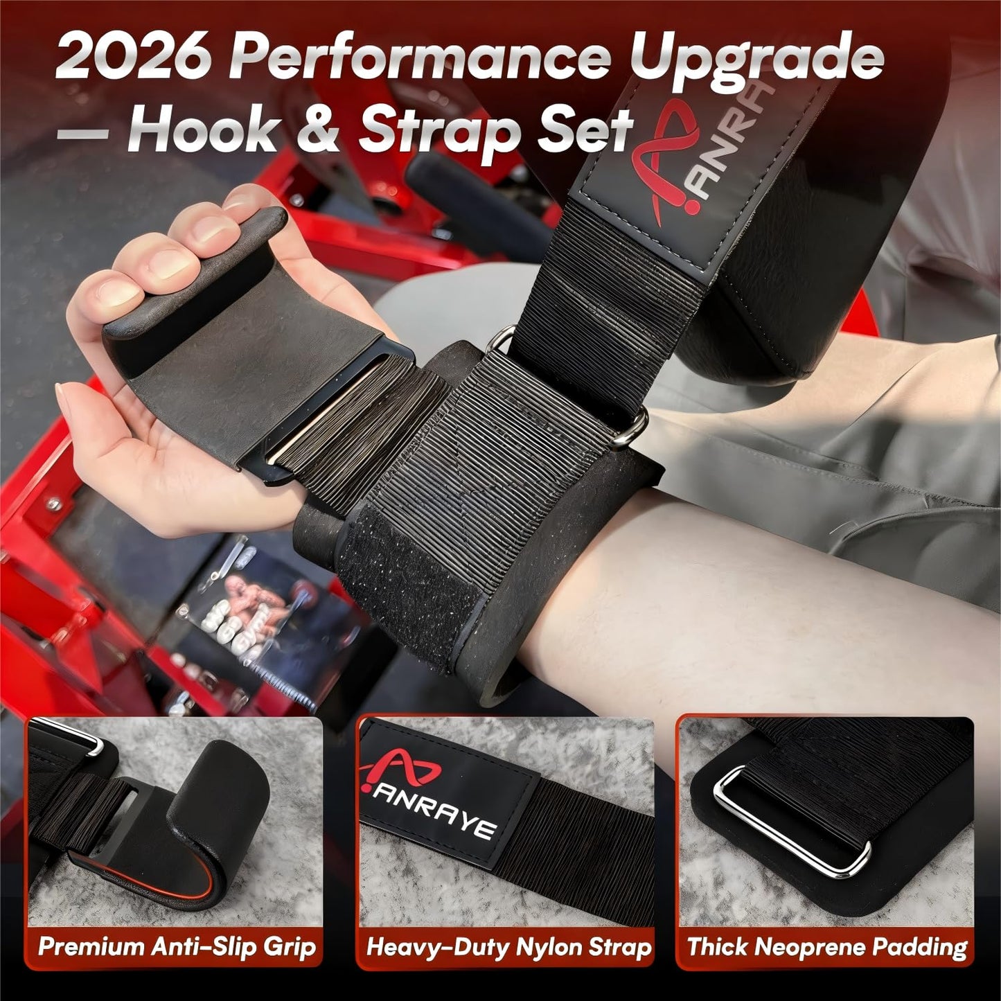 Weight Lifting Hooks & Straps Set, Lifting Hooks with Anti-Slip Grip
